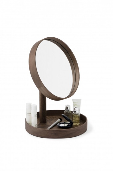 Walnut 'Look' Round Magnifying Mirror